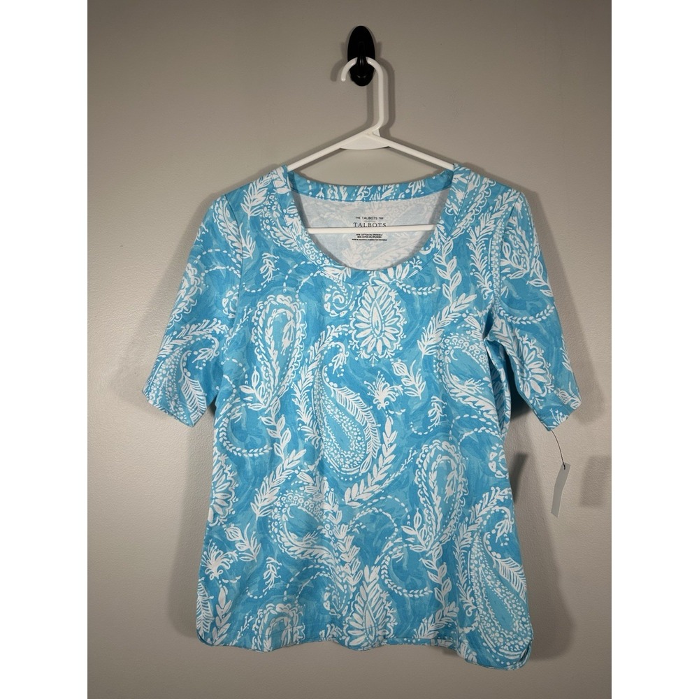 Talbots Top Womens Small Aqua Blue Paisley The Talbots Tee T-Shirt - Picture 2 of 8